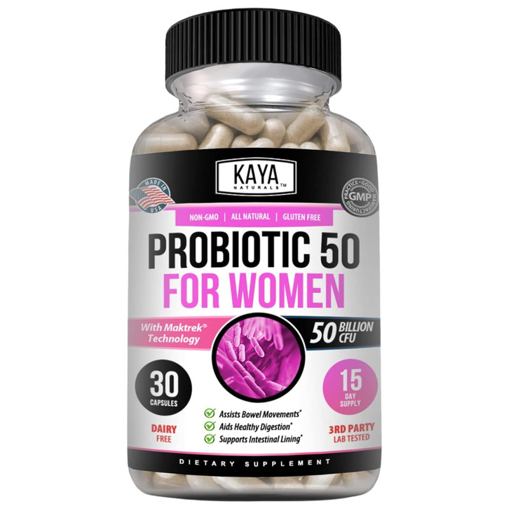 Kaya Naturals Probiotic 50 Billion CFU - Probiotics for Women, Probiotics for Men and Adults, Natural - Gut Health & Immune Support Supplement - Prov