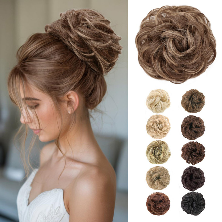 MORICA Messy Hair Bun Hair Scrunchies Extension Curly Wavy fake hair bun Synthetic Chignon hair pieces for Women12H24