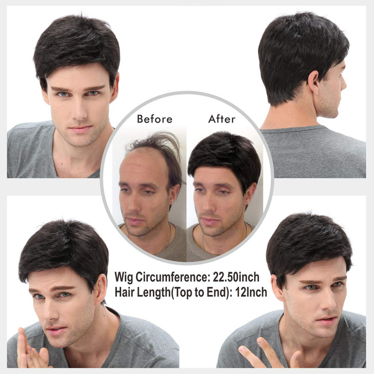 STfantasy Men Short Wigs Male Guy Layered Wavy Halloween Cosplay Anime Party Short Black Mens Wigs Natural Black