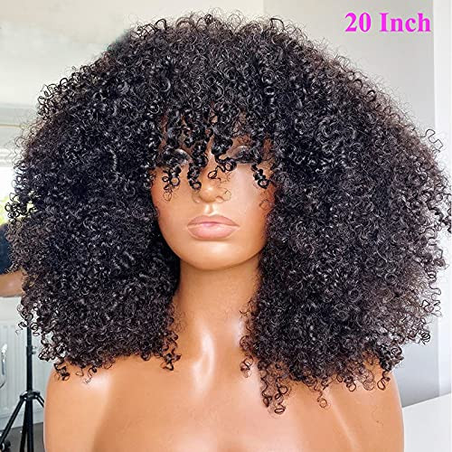 Afro Kinky Curly Wig With Bangs Full Machine Made Scalp Top Wig 200 Density Virgin Brazilian Short Curly Human Hair Wigs