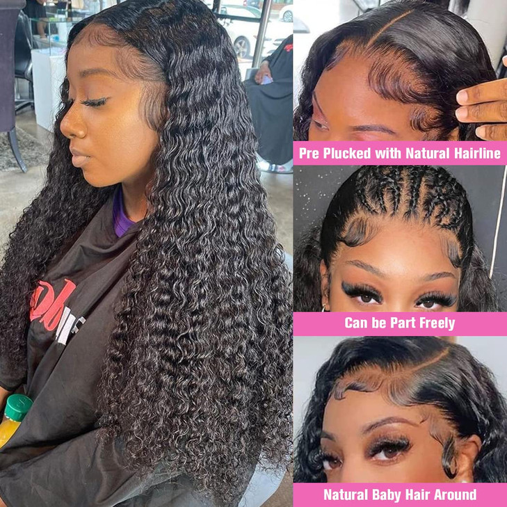 kiss love Glueless Wigs Human Hair Pre Plucekd with Baby Hair 180 Density Deep Wave Closure Wig Glueless Wig 4x4 HD Tran
