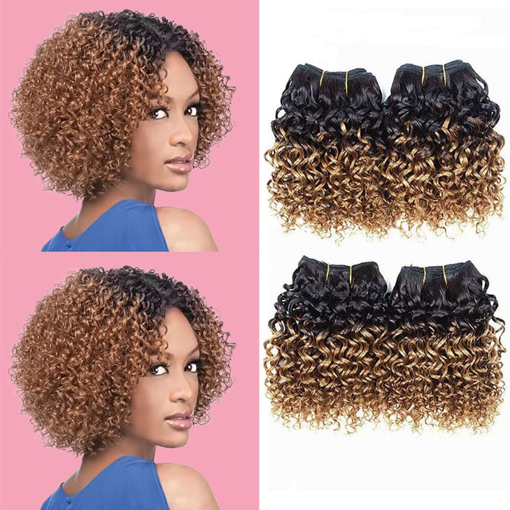 Kinky Curly Bundles Human Hair 8 inch Curly Human hair 4 Bundles 1B30 Afro weave bundles Brazilian Virgin Human Hair 50