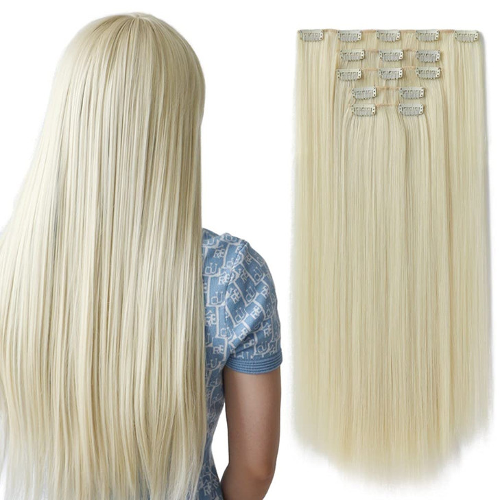 HSPJHTM Bleach Blonde Hair Extensions Clip in Hair Extension for Women Halloween 5 Pieces 22 Synthetic Long Straight Nat