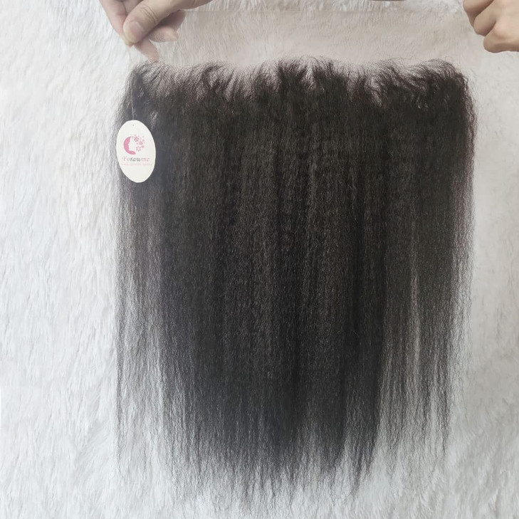 Forawme Unprocessed Brazilian Kinky Straight Hair Full Lace Frontals Human Hair 14 Inch 1B Ear To Ear Pre Plucked 13X4 L