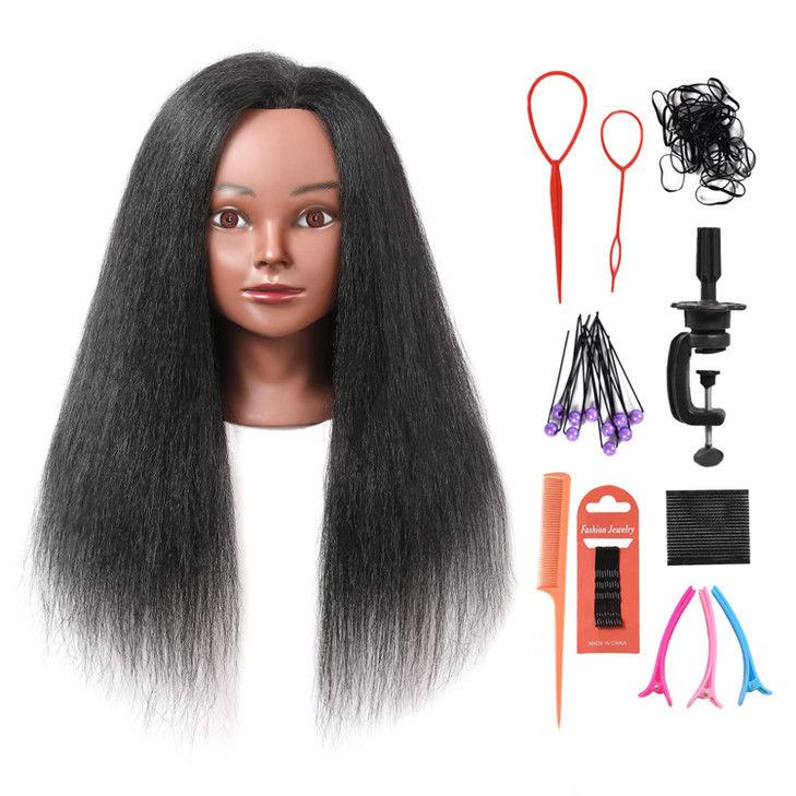 Armmu Mannequin Head with 100 Real Hair 16 Cosmetology Mannequin Manikin Training Practice Doll Head for Hairdresser Bra
