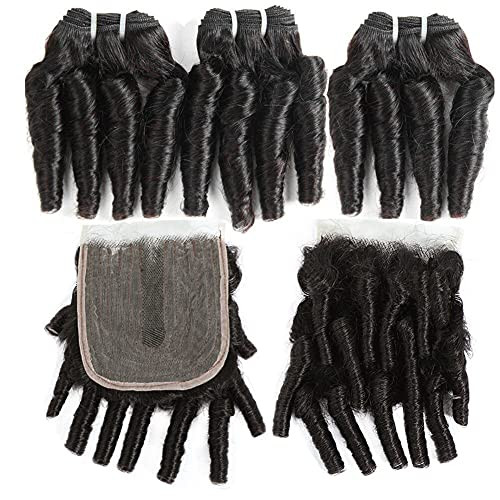 Molefi Brazilian Funmi Hair Curly Weave 3 Bundles with Lace Closure 2x4 T Burmese Curly Bundles Human Hair with Closure