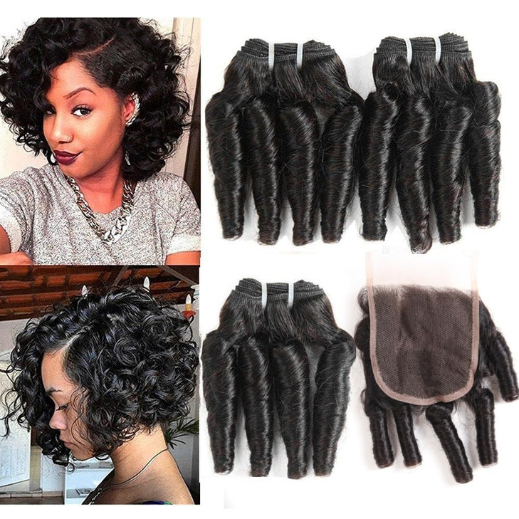 Molefi Brazilian Funmi Hair Curly Weave 3 Bundles with Lace Closure burmese curly bundles human hair with 4x4 Closure 10