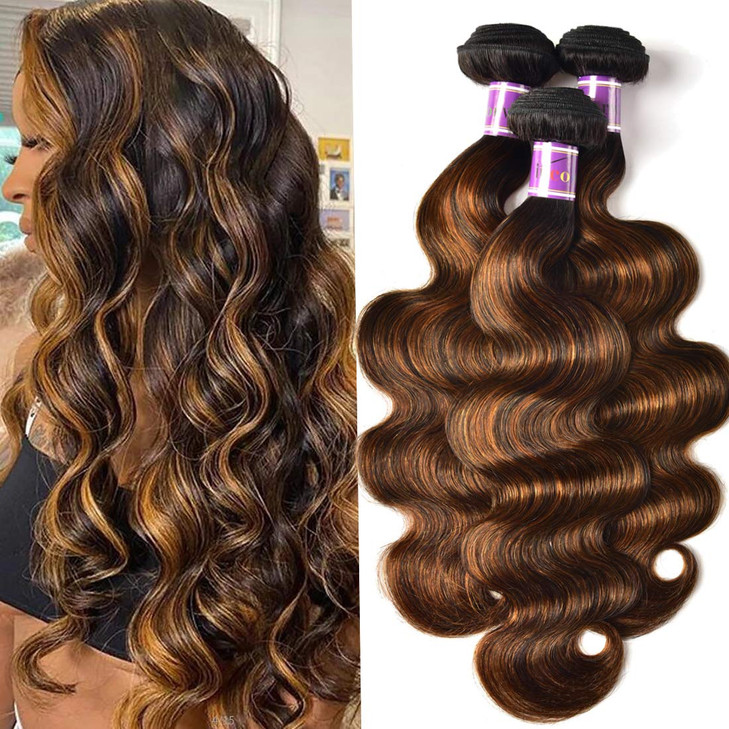 UNice Brown Highlight Body Wave Human Hair Weave 3 Bundles 18 20 22 inch Brazilian Remy Hair Ombre Blonde Human Hair Wav