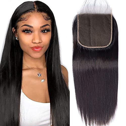 DMS Straight Lace Closure Human Hair 4x4 Free Part Swiss Lace Closure 12A Brazilian Virgin Hair Top 16 Inch