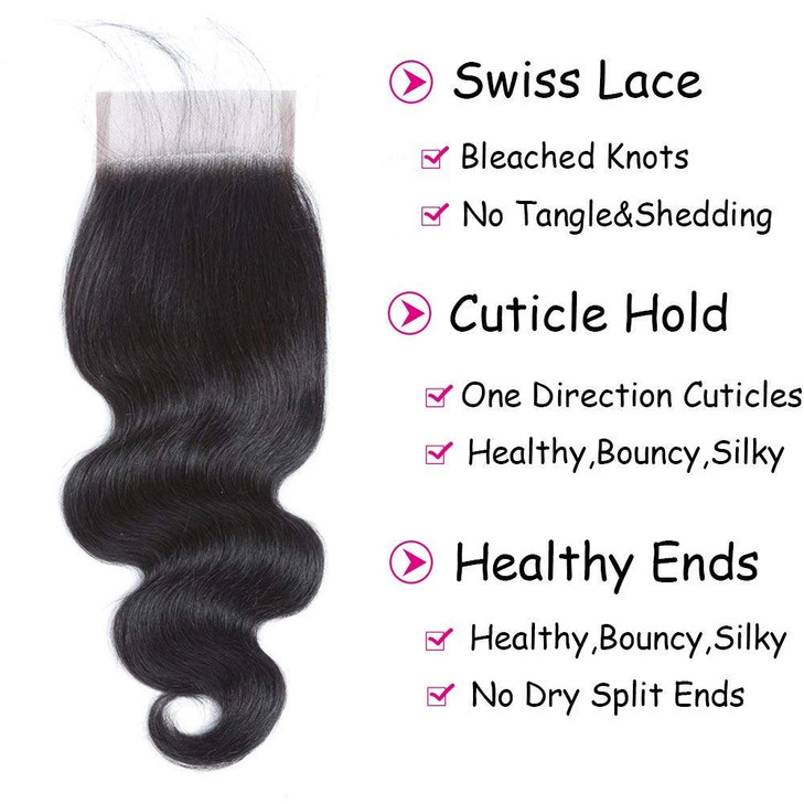 DMS Body Wave Human Hair Lace Closure 4x4 Free Part Swiss Lace Closure 12A Brazilian Virgin Hair Top 12 Inch