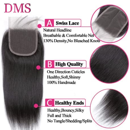 DMS Brazilian Virgrn Human Hair Closure Straight Lace Closure 4x4 Top Swiss Lace Closure Human Hair Straight Bundle 12in