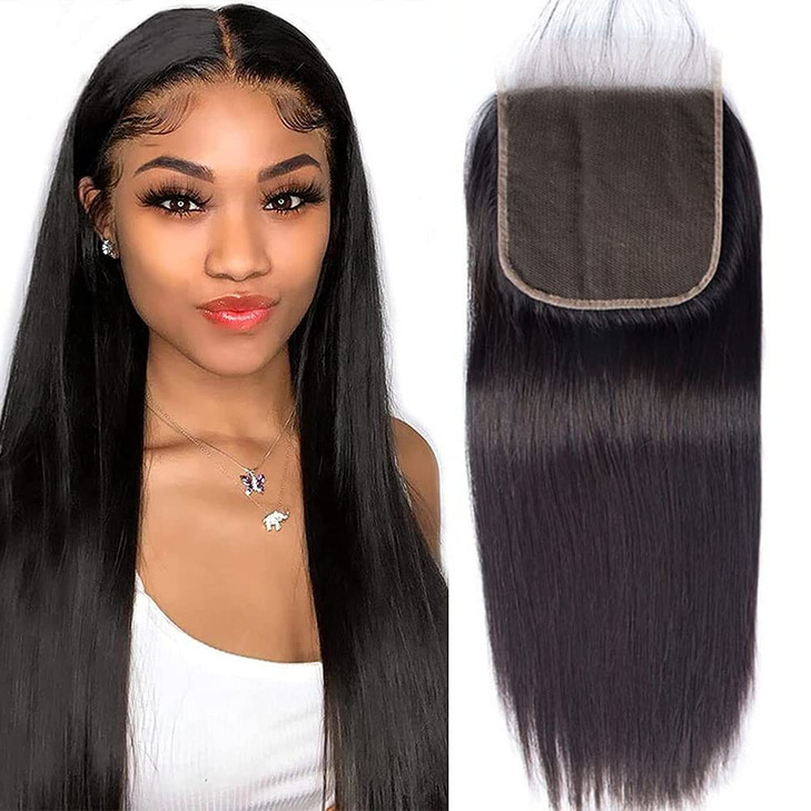 DMS Brazilian Hair Closure Straight Lace Closure Human Hair 4x4 Free Part 100 Unprocessed Natural Color 12A Virgin Top S