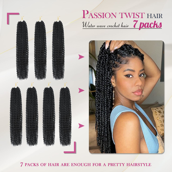 Dansama 7 Packs Passion Twist Hair Water Wave Braiding Hair for Butterfly Style Crochet Braids Bohemian Hair Extensions