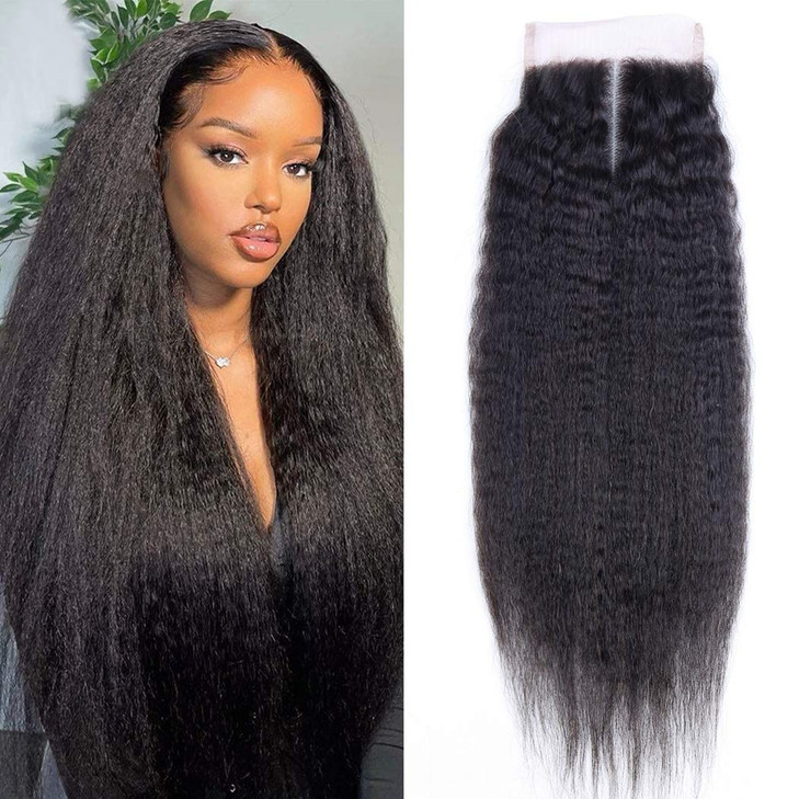Odir 16 Inch Kinky Straight 4x4 Lace Closure 150 Density Brazilian Human Hair Hand Tied Swiss Lace Closure 9A Unprocesse