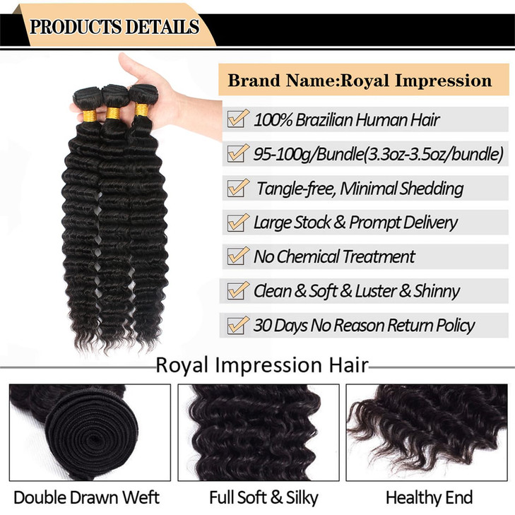 12A Deep Wave Bundles Human Hair 10 12 14 300g 100 Real Human Hair 3X Longer Lifespan 100 Unprocessed Brazilian Virgin H