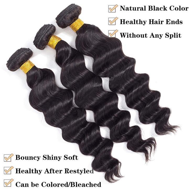 12A Loose Wave Bundles with Closure Human Hair 18 20 2216 100 Real Human Hair 3X Longer Lifespan 100 Unprocessed Brazili