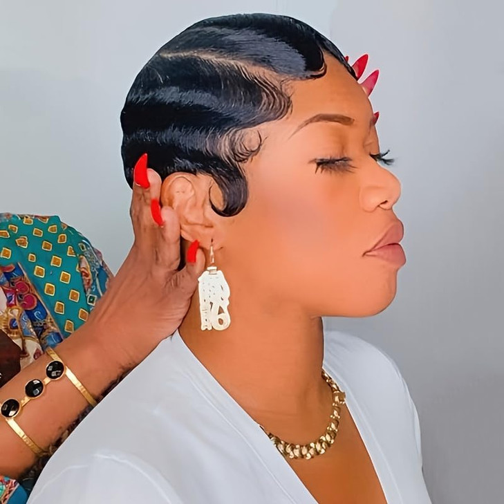 OYM HAIR Short Pixie Cut Wigs For Black Women Wig Brazilian Human Hair Wigs Finger Ocean Wave Wig Remy Human Hair black