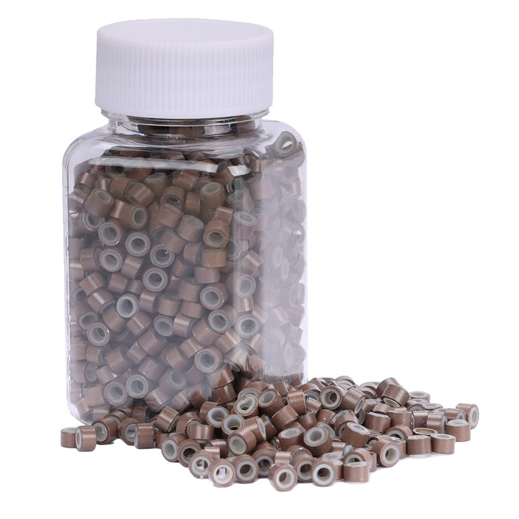 NIACONN 1000pcs 5 mm Tinsel Hair Extensions Beads Silicone Lined Ring Micro Link Itip Beads for Hair Extension Brown