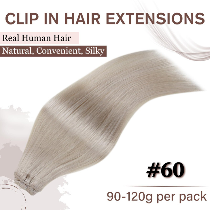 Hetto Blonde Hair Extensions Clip in Hair Extension Clip on Hair Pieces 5pcs 80g 12Inch 60 Platinum Blonde Clips in Hair
