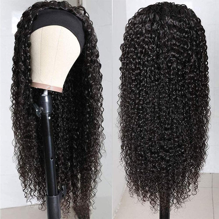 XSY Headband Wig Human Hair Deep Wave 16 Inch Glueless None Lace Front Wig Curly Headband Half Wigs for Black Women Braz