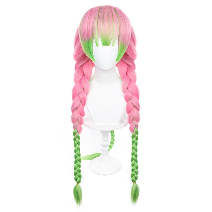 ZGNGLIZ Anime Cosplay Wig Long Short Synthetic Hair for Halloween Costume Party with Free Wig Cap Long Pink and Green