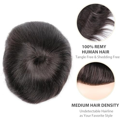 lumeng Toupee Hair for Men Hair Replacement System for Men Mono Lace Hairpiece Unit 8x10 Inch 1B Off Black Super Durable