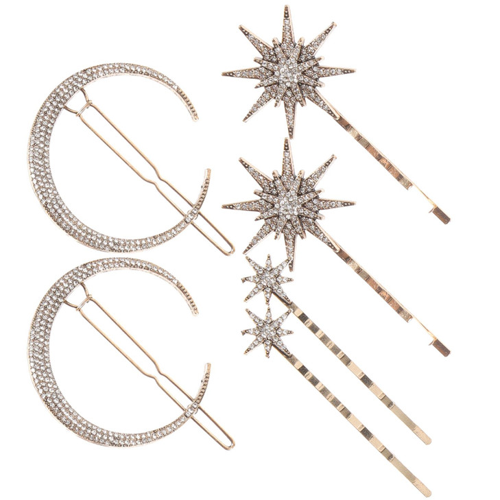 Beaupretty Stars and Moon Hair Accessories: 6 Pieces Rhinestone Metal Alloy Hair Clips, Hairpins for Women Girls (Gold) online at globaldelivered