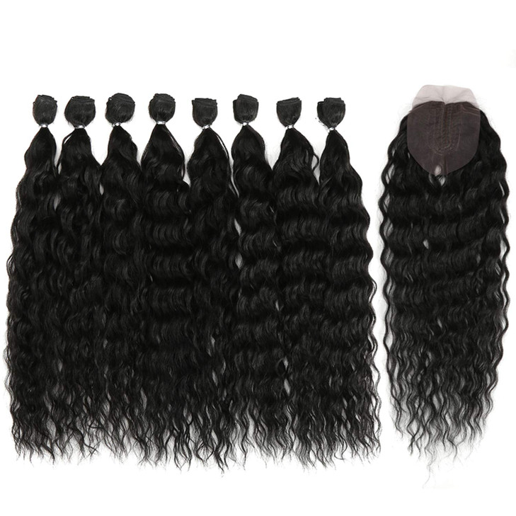 DBUT synthetic hair bundles with simple closure weave bundles with frontal swiss lace 9pcs Water Wave 20 inch 240g high