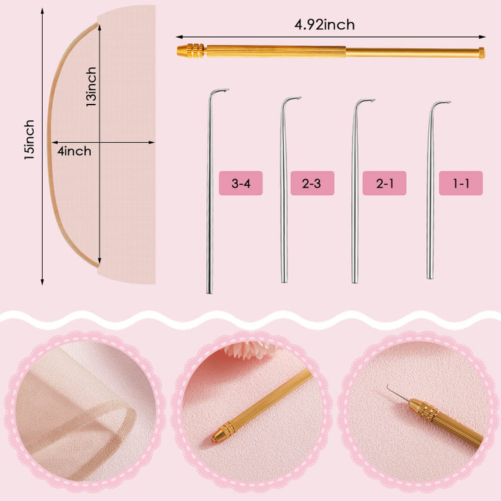 Hanaive 11 Pieces Wig Making Kit Including 6 Swiss Lace Net and Brass Ventilating Holder with 4 Ventilating Needles Wig