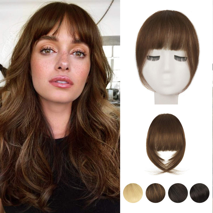 BARSDAR Medium Brown Human Hair Bangs Clip in 100 Real Human Hair Clip in Bangs for Women Medium Brown French Bang Exten