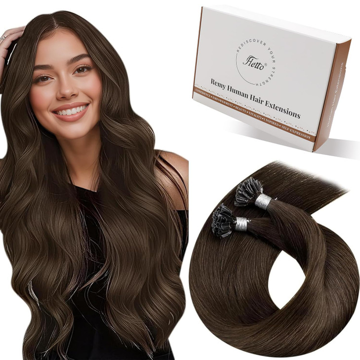 Hetto K Tip Hair Extensions Real Human Hair Medium Brown K Tips Hair Extensions Brown U Tip Human Hair Extension Soft St