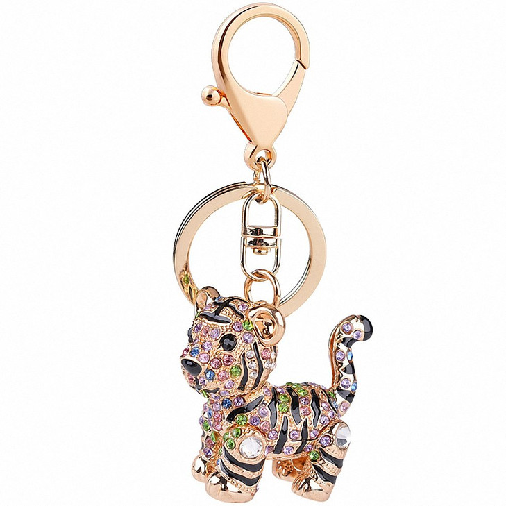 Giwotu Womens Mens Creative Colorful Lovely Tiger Key Chains Gem Studded Luxury Pendant Key Holder Small Gifts for Frien