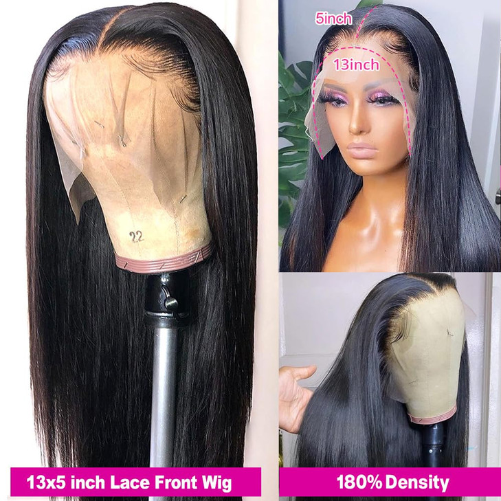 Subella 13x5 Lace Front Wigs Human Hair Pre Plucked with Baby Hair Bleached Knots 12A 180 Density Brazilian Straight Lac