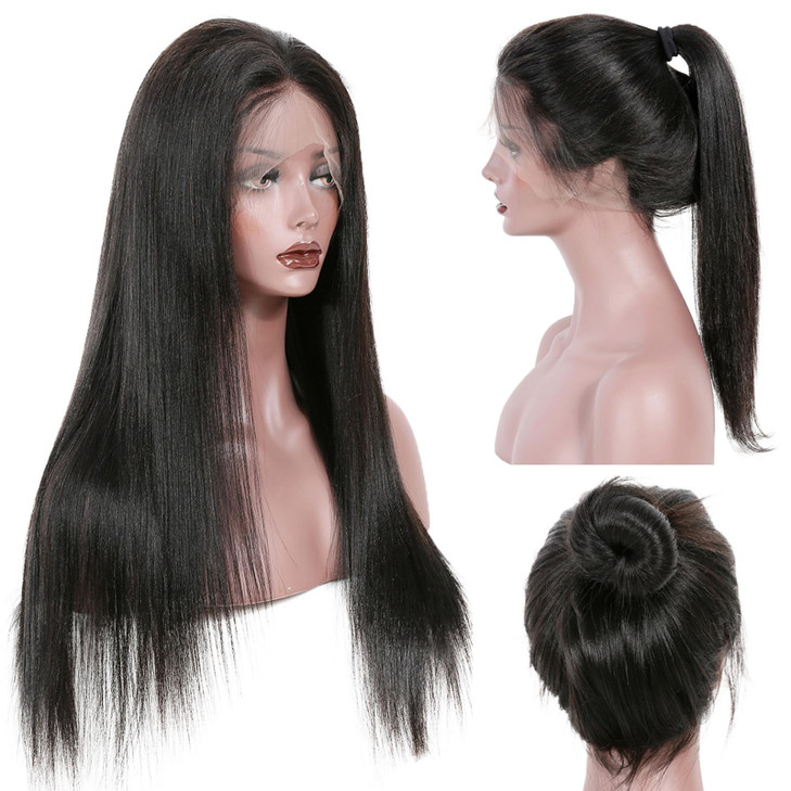 360 Human Hair Wigs for Black Women Glueless Yaki Straight Human Hair Wig Straight Lace Front Wigs Human Hair Pre Plucke