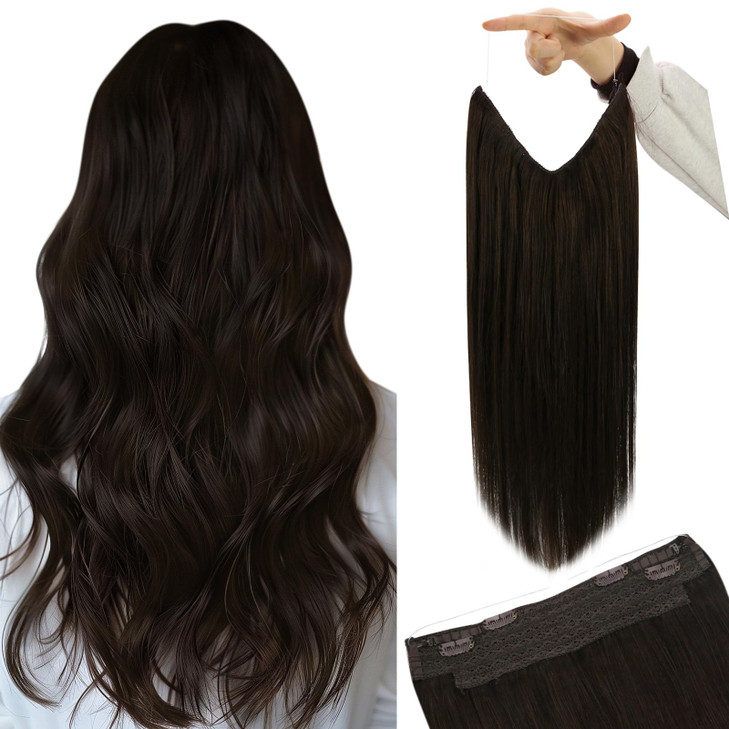 YoungSee Wire Hair Extensions Brown Human Hair Wire Extensions Darkest Brown Blend Naturally One Piece Hair Extensions R