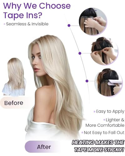 LaaVoo Tape in Hair Extensions Blonde Human Hair Tape in Extensions 60 Platinum Blonde HairExtension Tape on Real Human