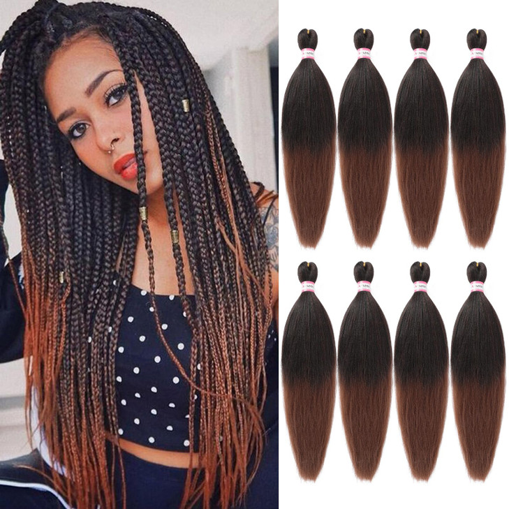 Dorsanee Ombre Brown Braiding Hair Pre Stretched 20 Inch 8 Packs Braiding Hair Extensions for Crochet Box Braids Twists