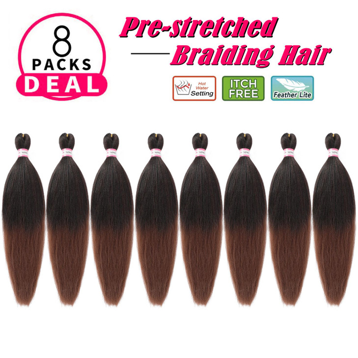 Dorsanee Ombre Brown Braiding Hair Pre Stretched 20 Inch 8 Packs Braiding Hair Extensions for Crochet Box Braids Twists