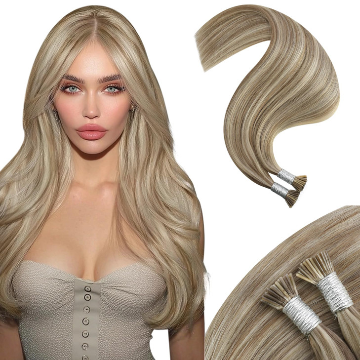 Moresoo Itip Hair Extensions Human Hair Brown Highlight Platinum Blonde Hair Extensions Human Hair I Tip 40G50S 22 Inch