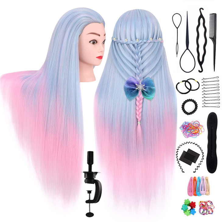 Mannequin Head TopDirect 29 Hair with Synthetic Manikin Head Practice Cosmetology Doll Styling Hairdressing Training Bra