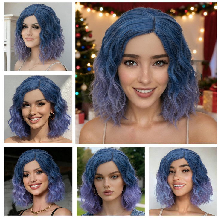 BUFASHION 14 Women Short Light Pink Kinky Straight Cosplay Synthetic Wigs With Air Bangs 46 Colors Available Ombre Light