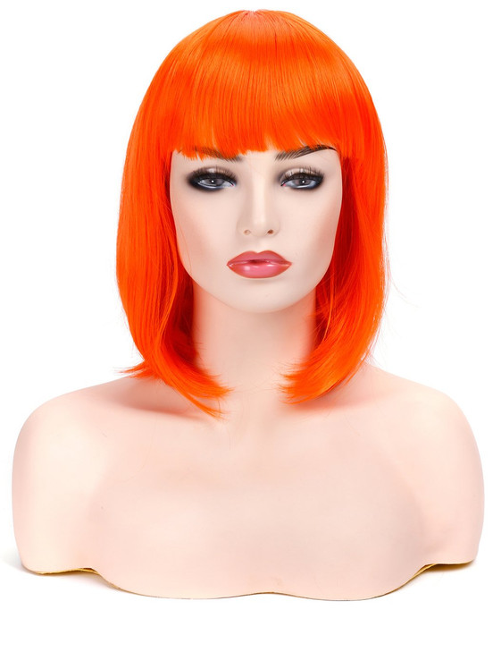 morvally Short Straight Bob Wig Heat Resistant Hair with Blunt Bangs Natural Looking Cosplay Costume Daily Wigs for Wome