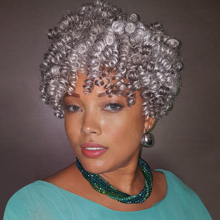 MIMAN 5 Packs 10 Inch 12MM Short Black Mixed Grey Crochet Hair for Black WomenDark Salt and Pepper Curly Crochet Braids
