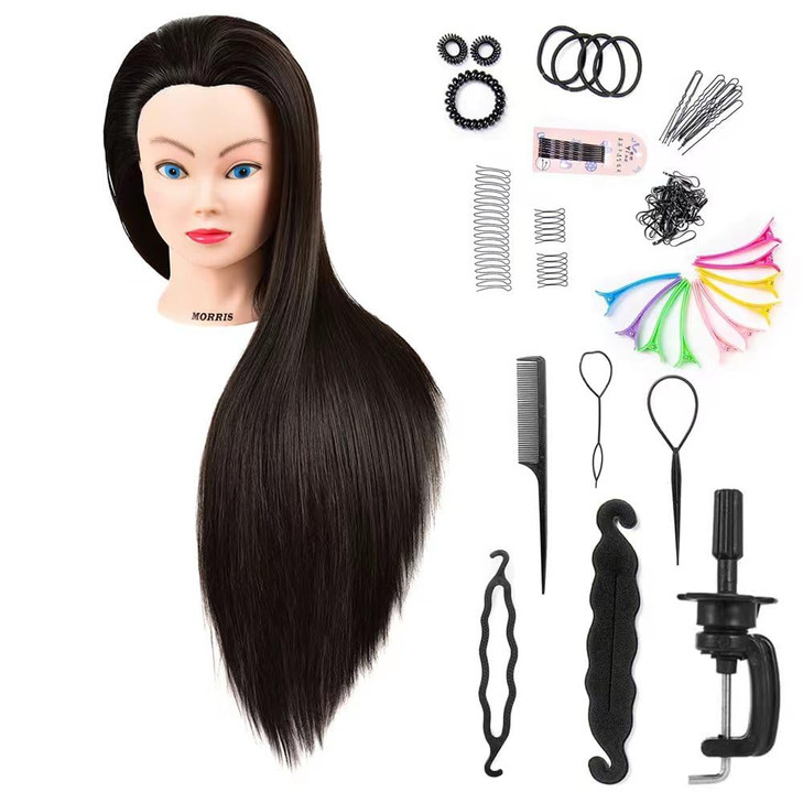 Morris 28Inch Mannequin Head With Synthetic Fiber Hair Styling Training Manikin Cosmetology Doll Head With Clamp Stand B