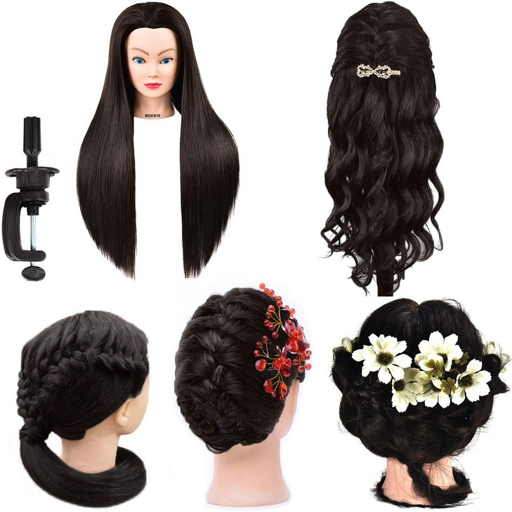 Morris 28Inch Mannequin Head With Synthetic Fiber Hair Styling Training Manikin Cosmetology Doll Head With Clamp Stand B