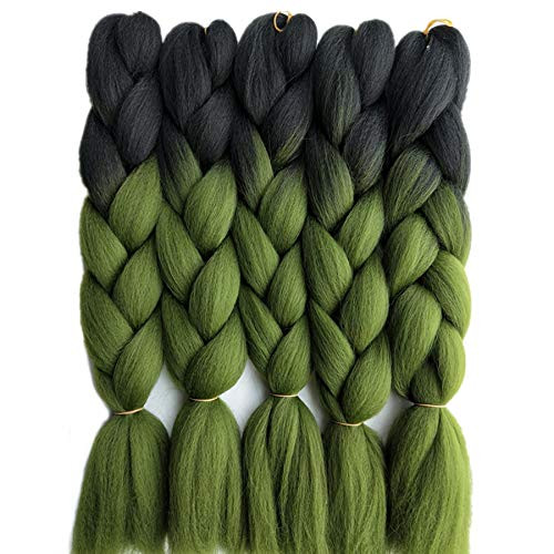 24inch Black to Olive Green Two Tone Ombre Color Synthetic Braiding Hair Extensions Jumbo Braids Hair Bulk 5packslot for