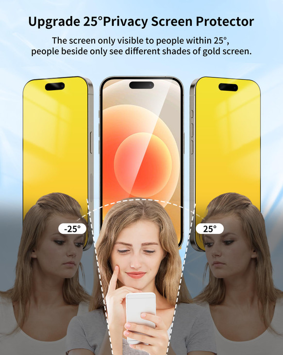 Umhlaba for iPhone 14 Pro Max and for iPhone 15 Plus Privacy Screen Protector Gradient colorful Anti Spy Tempered Glass 2 PACK 25° anti Blue light ey