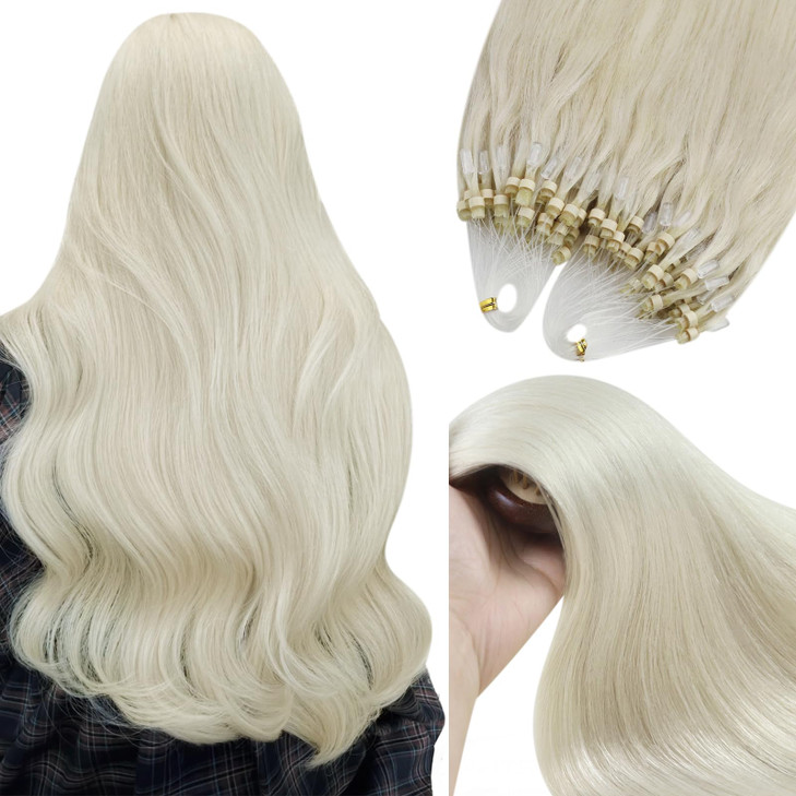 YoungSee Micro Hair Extensions Human Hair Blonde Micro Loop Hair Extensions Real Human Hair Platinum Blonde 18 Inch Bead