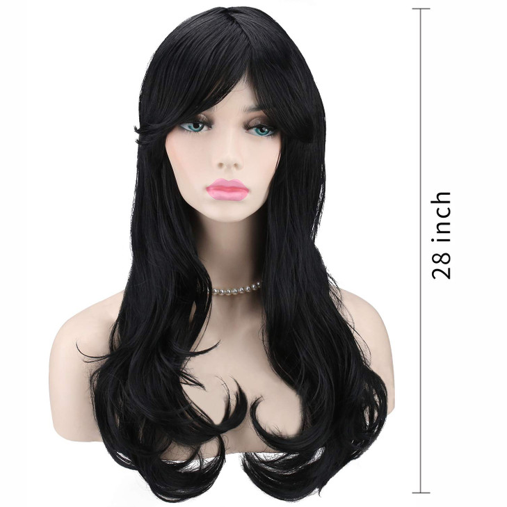 Akstore 28 inch Fashion Wigs Long Wavy Curly Hair Cosplay Wig Wig Cap Black