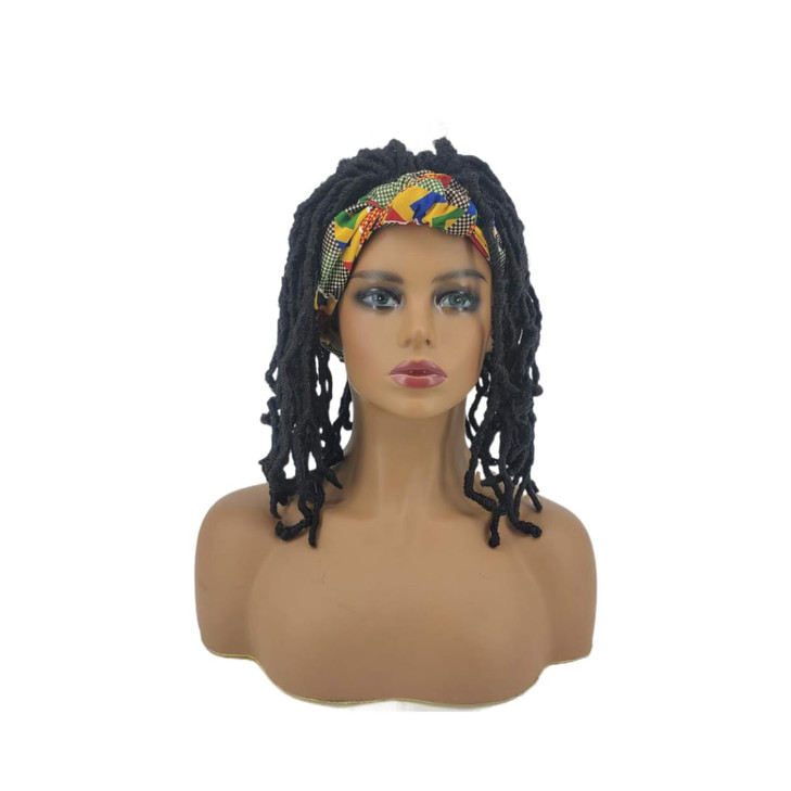 OYSRONG Women Medium length Twist Crochet Braided Headband Afro Wig with Headband Attached Curly Wrap Wigs with Turban H